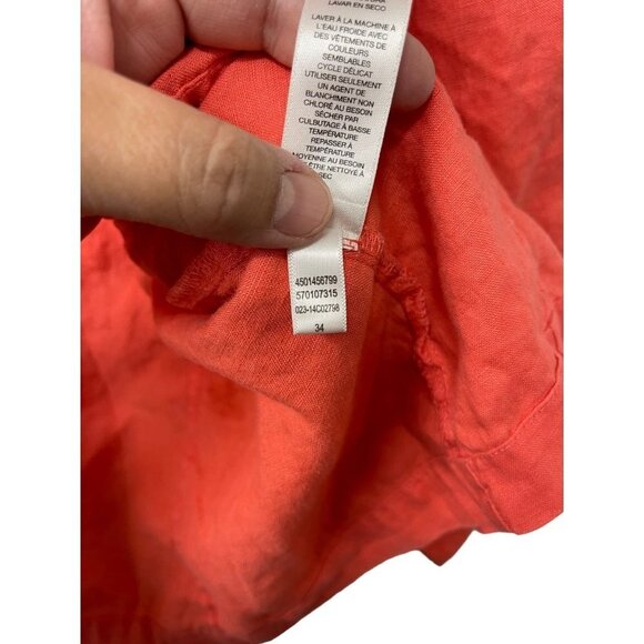 Chicos 2 Linen Coral Jacket Blazer Ruched Sleeve Collared Long Lapel Size 2 - Picture 7 of 9